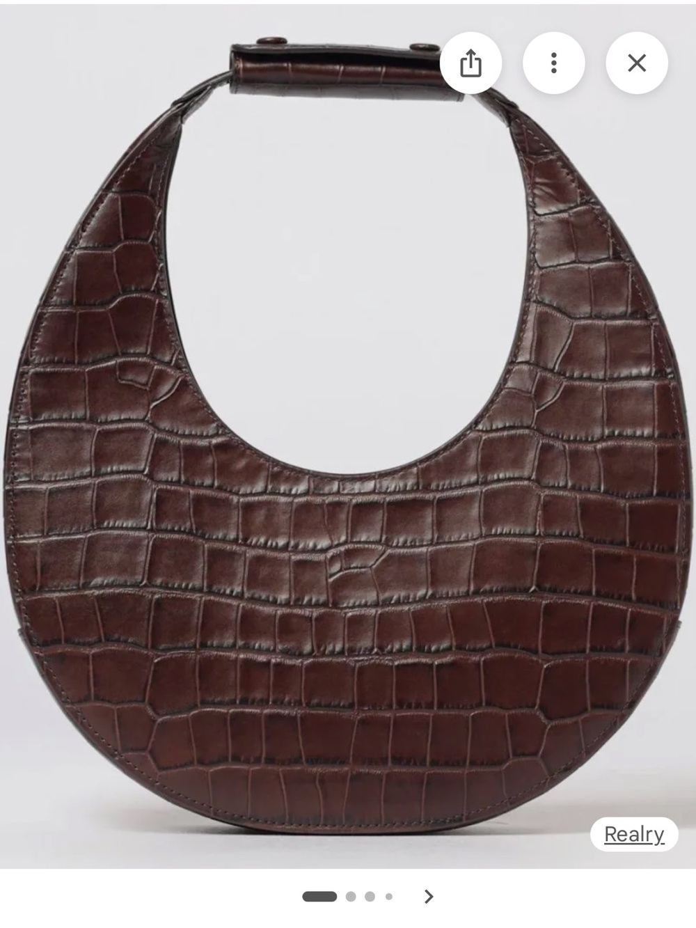 STAUD Crescent Croc-Embossed Shoulder Bag in Dark Brown